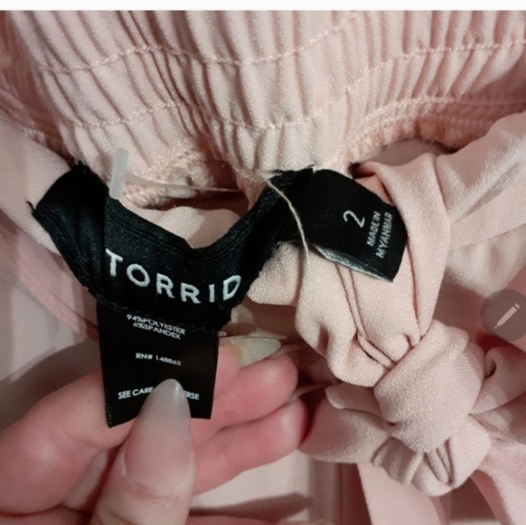 🍂🍁Torrid Crepe Self Tie Tapered Pant Lightweight Pockets Peach Pink 2x - Picture 5 of 5
